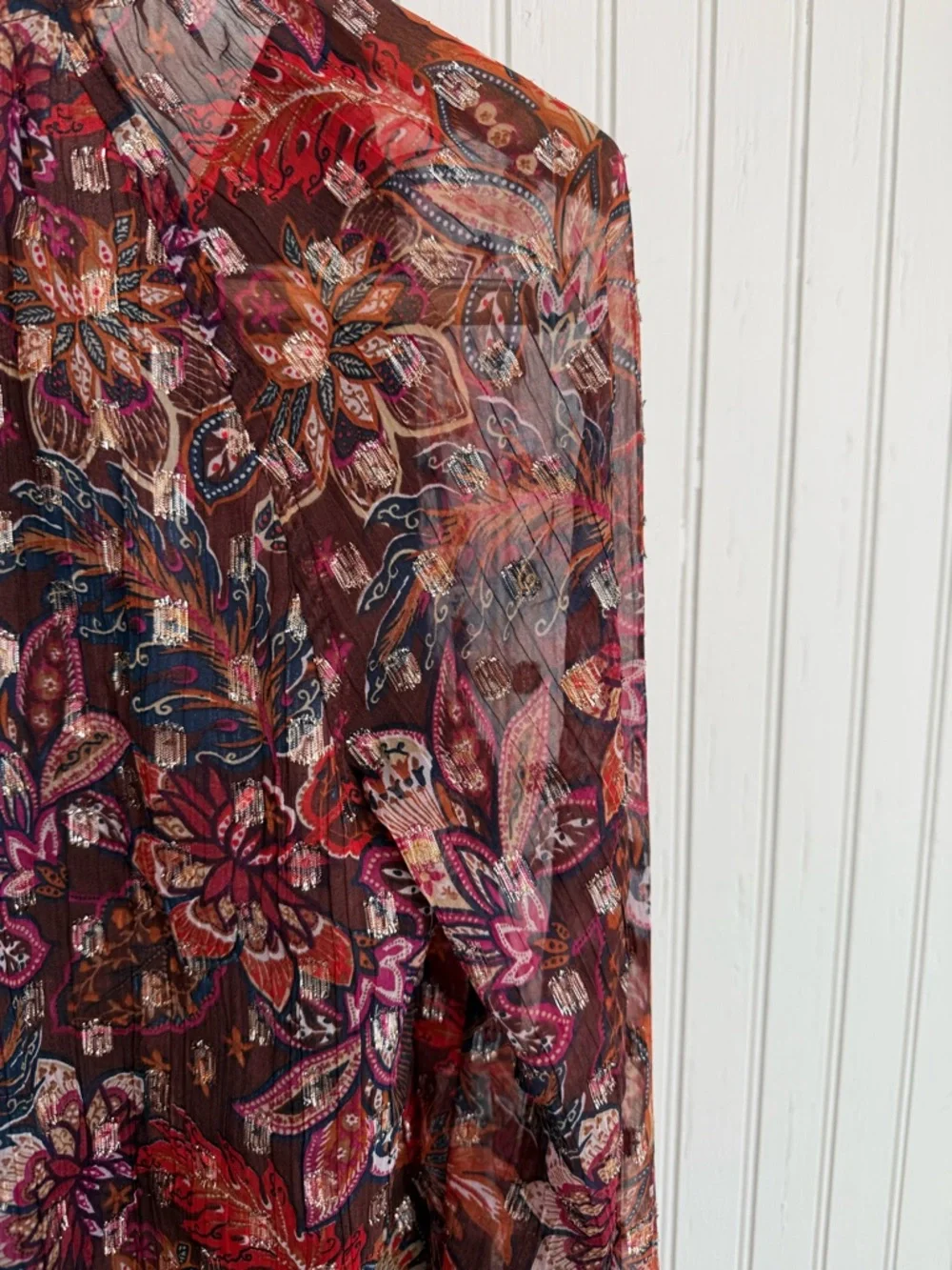LOFT Floral Paisley V-Neck Long Sleeve Blouse with Jewel Tones Size S - Picture 5 of 5